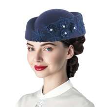 1pc Vintage European British Wool Felt Headdress Hat, Women's Church Derby Headpiece With Floral Decoration, Soft Beret Cap, High-End Stewardess Hat Suitable For Cosplay, Theme Party, Online Influencer Props