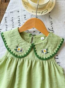 2pcs Girls Floral Embroidered Outfit Set 2025 - Peter Pan Collar Top & Elastic Waist Shorts, Toddler Play Clothes (Age 2-3,4-5,6-7Y)
