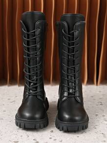 2025 New Style Fashion Versatile Girls Long Shaft Flat Knight Boots, Girls & Big Girls - Black - View 4