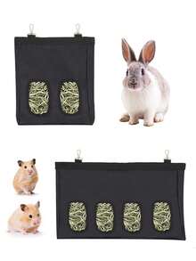 Hanging Oxford Cloth Breathable Grass Bag, Small Pet Food Feeder Bag, Rabbit Hay Storage Bag, Suitable For Small Pets Feeding - Black - View 1