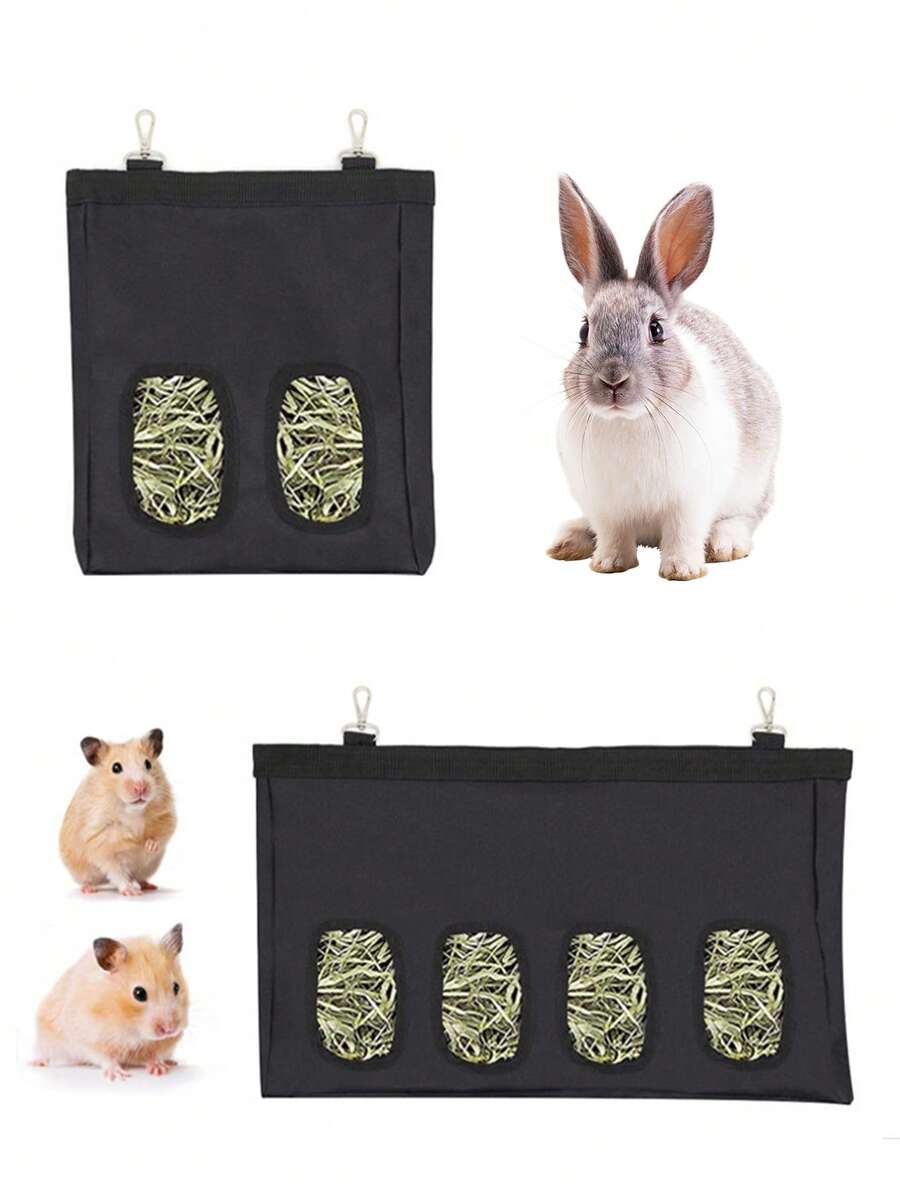 Hanging Oxford Cloth Breathable Grass Bag, Small Pet Food Feeder Bag, Rabbit Hay Storage Bag, Suitable For Small Pets Feeding - Black - View 1