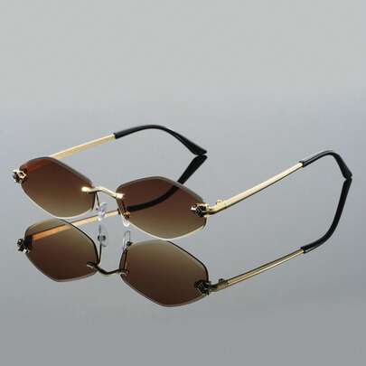 1 件装无框时尚钻石形豹纹时尚眼镜，前卫时尚，优雅