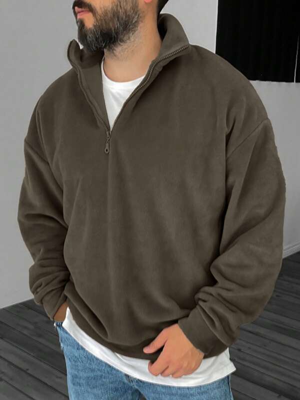 Sudadera con capucha y media cremallera casual y sencilla para hombre de talla grande