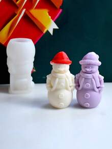 1 件雪人形硅胶模具 DIY 雪人香薰蜡烛石膏家居装饰硅胶模具 - 白色 - 查看 3