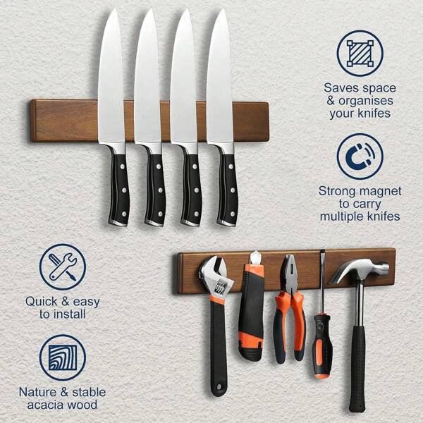 1pc Hanging Magnetic Rosewood Knife Rack, Durable Metal Kitchen Knife Holder, Screwless Magnetic Storage Rack, Space-Saving, Convenient For Kitchen And Dining Area