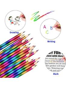 Juego de 24 piezas de lápices de colores arcoíris multicolor 4 en 1 - Lápices a granel para artistas y colorear para adultos - Adecuados para libros de colorear, proyectos artísticos, manualidades, útiles escolares y de oficina - Multicolor - Ver 3