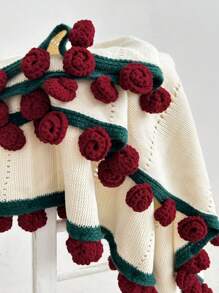 1pc Rose & Sunflower Bouquet Shawl, Handmade Crochet Office Nap Blanket Scarf, Gift For Friends