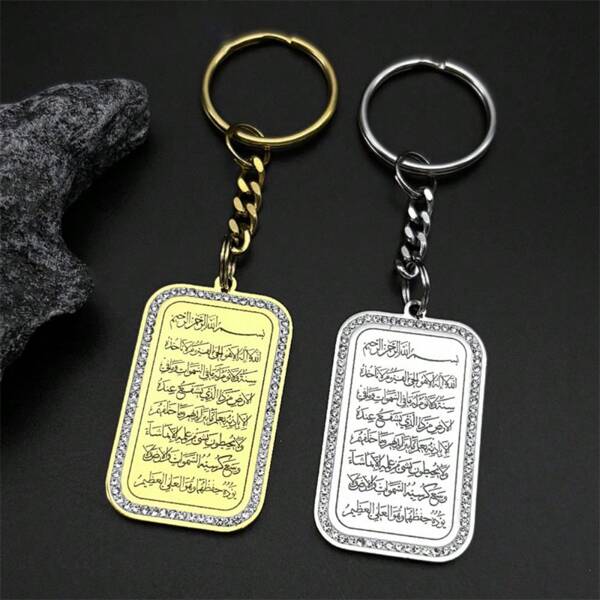 Islamitische religie Moslim strass sleutelhangers voor vrouwen mannen roestvrij staal goudkleur Arabische medaille sleutelhanger sieraden cadeau