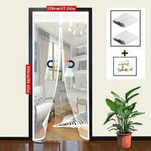 1 pieza Cortina de puerta mosquitera magnética estilo europeo de lujo - Bordado de encaje + Rayas 3D, Cierre automático silencioso, Instalación sin taladro, Adecuada para sala de estar/dormitorio, Decoración lujosa antipolvo para todo el año