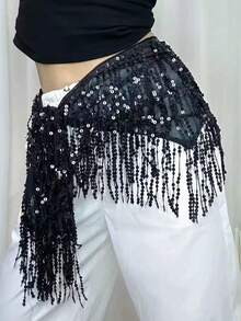 Draped Sequin Fringe Hip Accent, Dance Performance & Rave Costume Accessory - Multicolor - View 4
