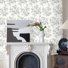1卷复古手绘花卉图案自粘墙纸，黑白图案，17.32英寸 x 393.7英寸，可移除乙烯基材质，防水防潮，适用于客厅、卧室、厨房、玄关、家具翻新。