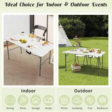 4FT/5FT/6FT/8FT Folding Tables White Foldable Table, Fold-In-Half With Carrying Handle Portable Plastic Rectangular Table For Party, Dining, Wedding, Camping, Picnic, Indoor Outdoor Events - White 4FT - View 7