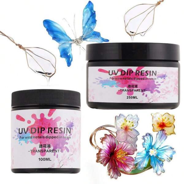 Resina UV en inmersión para pétalos de flores de alambre - 50ml/100ml Resina UV cristal transparente para Arte con Resina y decoración de flores DIY - Líquido transparente de curado ultravioleta, de bajo olor, espeso y duro después de un curado instantáneo para joyería y manualidades