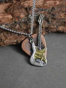 1 Stück Vintage Gitarren Plektrum Anhänger Halskette mit rostfreier Stahlkette, Punk Rock Stil Unisex perfektes Alltagsgeschenk
