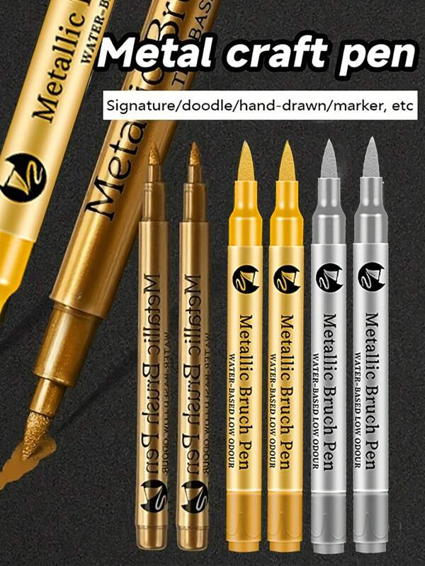 Multicolor Metallic Hobbypennen Metallic Schilderpennen, - Permanente Verfpennen in Goud, Zilver en Koper, Multicolor Doodle Pens voor Knutselen, Scrapbooken en Stoffenkunst - Levendige Kleuren en Gladde Toepassing, Perfect Voor Terug Naar School