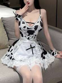 1 pieza Disfraz de criada de vaca blanca y negra lindo para Halloween, Navidad, Día de San Valentín, Disfraz de juego de roles