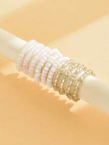 10 件/套彩色串珠弹性戒指波西米亚风格戒指，百搭日常佩戴可堆叠时尚戒指，适合女士，玻璃材质，适合海滩、夏季度假