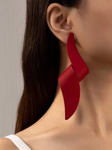 1pair Big Metal Fashionable Geometric Leaf Charm Enamel Stud Earrings For Women - Leaf Earrings - View 6