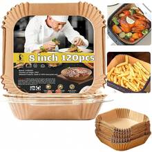 New-2025- Air Fryer Liners Disposable For Simple Deluxe Air Fryer, 120Pcs 8 Inch Liners For 4 Qt 6.34 QT Digital Airfryer  Visible Window, Non-Stick Parchment Paper For Frying, Baking- Unbleached - 7.9 Square - 查看 1