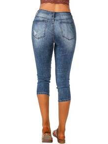 Vetinee High Waisted Skinny Slim Fit Capri Jeanshalloween - 復古靛藍 - 查看 7