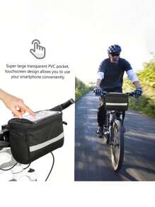 1pc Black Folding Bicycle Basket With Reflective Strips - Large Capacity Removable Handlebar Storage Bag For Shopping, Commuting, Pets And Outdoor