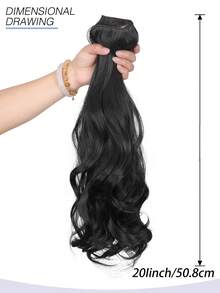 Long Wavy Synthetic Invisible Clip-In Hair Extensions - Black - View 6