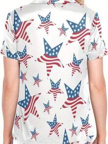 Celebrate Independence Day In Style With Our White American Flag Pajama Set - Available In S, M, L - White - View 3