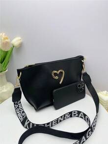 2025 Summer New Women Casual Shoulder Bag, Fashionable Bucket Bag With Wide Strap, Chic Commuter Crossbody Bag - Black - View 9