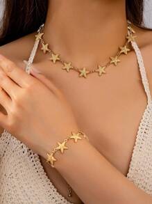 2 Peças Conjunto de Pulseira e Colar Temático de Praia Oceano Elegante e Versátil, Adequado para Uso Diário de Mulheres