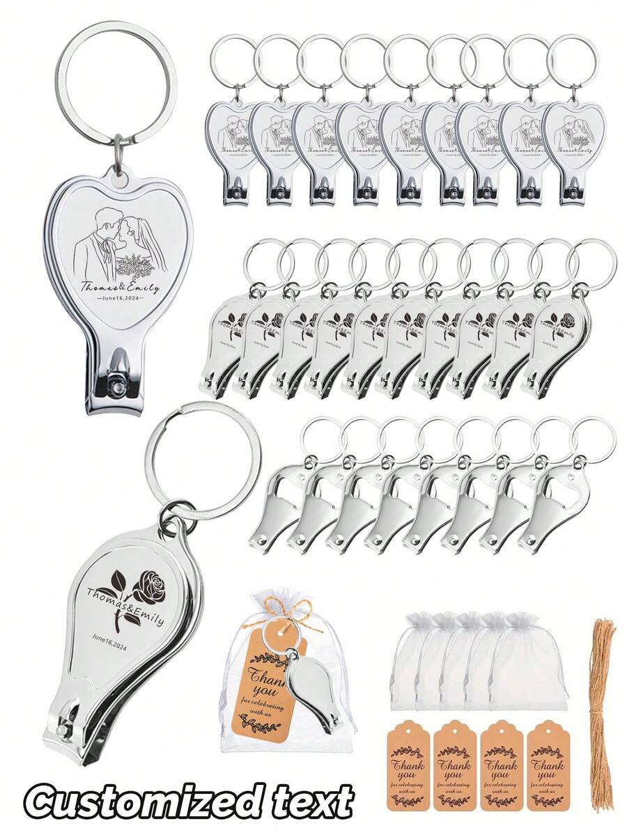 定制 1/10 件多功能指甲钳钥匙扣礼品套装，包括钥匙扣、贺卡和欧根纱袋，适用于活动、公司开业促销、生日派对、洗礼、第一次圣餐和派对礼物，色彩鲜艳、可爱、迷人、有趣、卡哇伊、Y2K、时尚、男女通用、休闲、定制、个性化、独特、定制、适合他的理想礼物、适合她、男朋友、女朋友、家人、朋友的理想礼物 - 彩色 - 查看 1