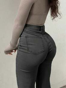 Quần Jeans Skinny Loe Túi Hở Đầu Gối Thời Trang Thường Ngày Cho Nữ - Màu Xám nhạt - Xem 3