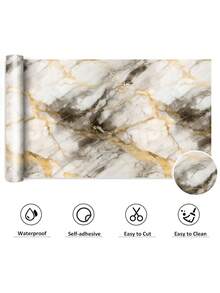 1 Roll Self-Adhesive Waterproof Bathroom Wall Stickers - Marble Texture Peel & Stick Removable Decals For Shower, Toilet, Sink - Easy To Clean & Washable Bathroom Decor, Bathroom Accessories
