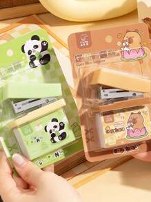 1 pieza Grapadora de Capibara con 400 grapas, herramienta de encuadernación portátil de diseño de panda de dibujos animados, accesorios de mesa, útiles escolares y de oficina, recompensa para estudiantes, de vuelta a la escuela