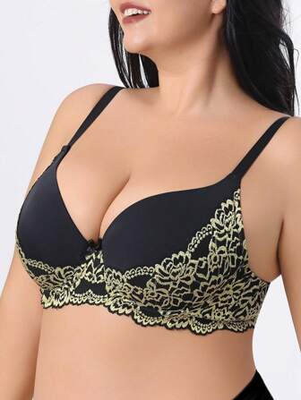 Women Plus Size Elegant Lace Padded Push-Up Underwire Bra Lingerie