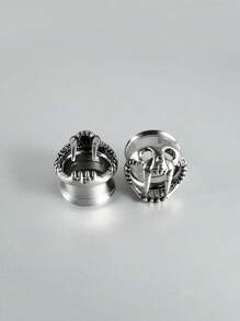 1 par de aretes tipo túnel y tapón con diseño de perro esqueleto de acero inoxidable con gran diente en estilo punk