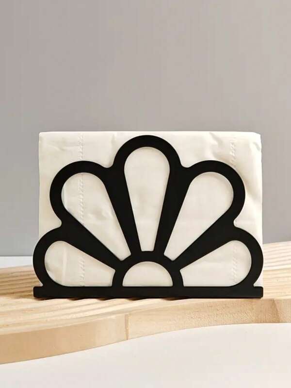 1pc Floral Metal Napkin Holder - Elegant Vertical Countertop Paper Towel Dispenser With Intricate Black Design, Suitable For Home, Hotel Or Cafe Decor