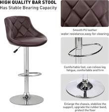 Bar Stool 2-Piece Set, Modern PU Leather Classic Bar Chair, Armless With Backrest Swivel Bar Stool, Height Adjustable, Kitchen Stool, Black, Brown - 棕色 - 查看 7