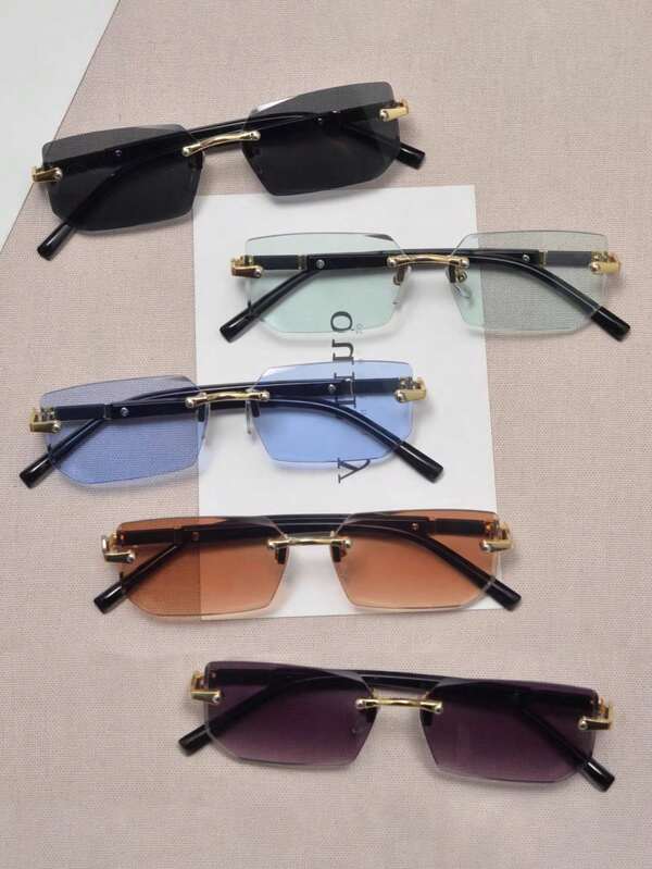 Colorful Square Fashion Glasses For Men And Women, Narrow Frameless Fashion Glasses, Suitable For Summer Sun Protection, Beach Vacation, Outdoor Sports, Party, Self-Driving, Fishing, Cycling, Shopping And Taking Photos Accessories