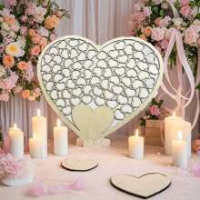 101pcs Heart-Shaped Wooden Guest Book With Gift Box, Rustic Style Wedding Anniversary Memorial Signature Book Instead Of Traditional Guestbook