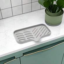 2 Multifunctional Kitchen, Bathroom, And Home Helpers, Drainage Mat, Faucet Splash Proof Silicone Mat, Sink Collection Mat, Household Non Slip Countertop Mat, Suitable For Kitchen And Dining Rooms, Household Items - Grey - View 3