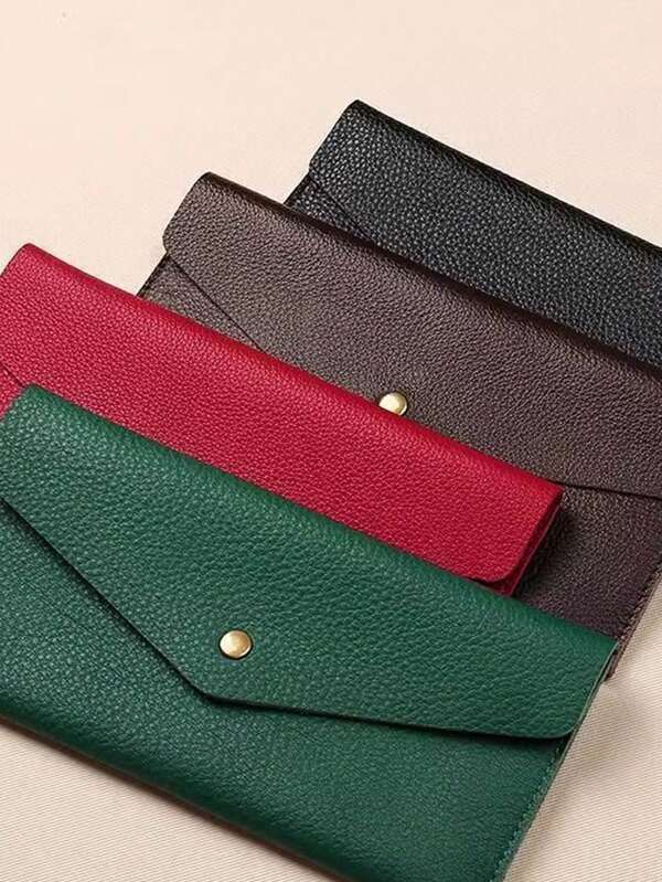 1 carteira envelope, carteira reutilizável tipo envelope, carteira longa simples de cor sólida, carteira casual moderna, prendedor de cartão multifuncional, prendedor de cartão para envelope, adequada para homens e mulheres (cor do botão aleatória)