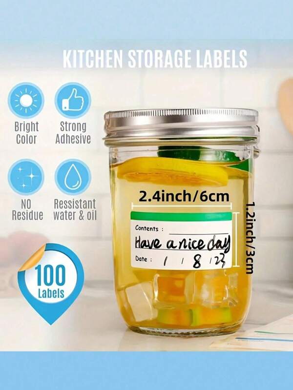 100 Stück, bunte Aufkleber für Lebensmittelbeschriftung von Kühlschrank und Vorratsbehältern, Kühlschrankaufkleber lassen sich entfernen, Küchenkennzeichnungen für Lebensmittel, Schule, Schulbedarf, Schulästhetik, Schulmaterial (ohne Stifte). Lebensmittelverpackungsklebeband, Aufkleber, Etiketten, Küchenutensilien