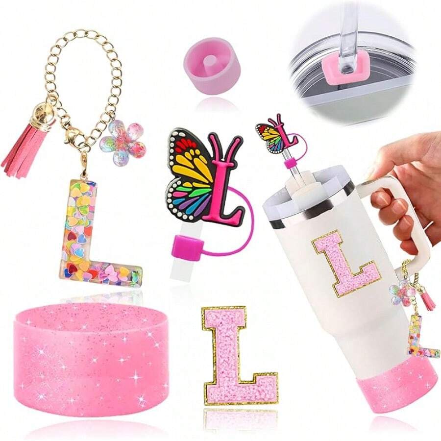 6PCS Cup Accessories Set For 30oz 40oz, Compatible With Stanley Cup Letter Charms For Handle Silicone Boot,Straw Cover Topper & Sticker (Letter S) - Letter L - View 1