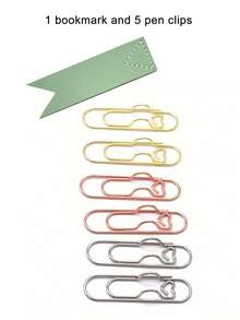 可爱马卡龙皮革书签和笔夹套装，1 个书签 + 5 个笔架，两用书页标记和文具整理器，多功能金属心形笔夹，回形针笔扣书写文具，笔记本配件，固定座，笔夹，适用于学校办公室阅读笔记，美观的办公桌配件，适合学生旅行必需品旅行配件假期暑假返校 - 彩色 - 查看 14