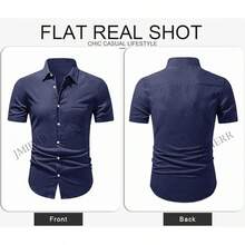 Men's Casual Stylish Short Sleeve Button-Up Striped Dress Shirts Cotton Beach Shirt-20256688 - 深藍色 - 查看 3