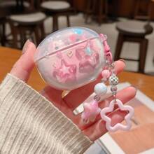 Estuche transparente con estrellas de colores brillantes para auriculares Oppo R3/R2, Estuche protector para auriculares inalámbricos Bluetooth Oppo Air/Air2/Air3, Funda blanda y a prueba de golpes con colgante para Enco Air4Pro/Air2i/3i, diseño creativo femenino