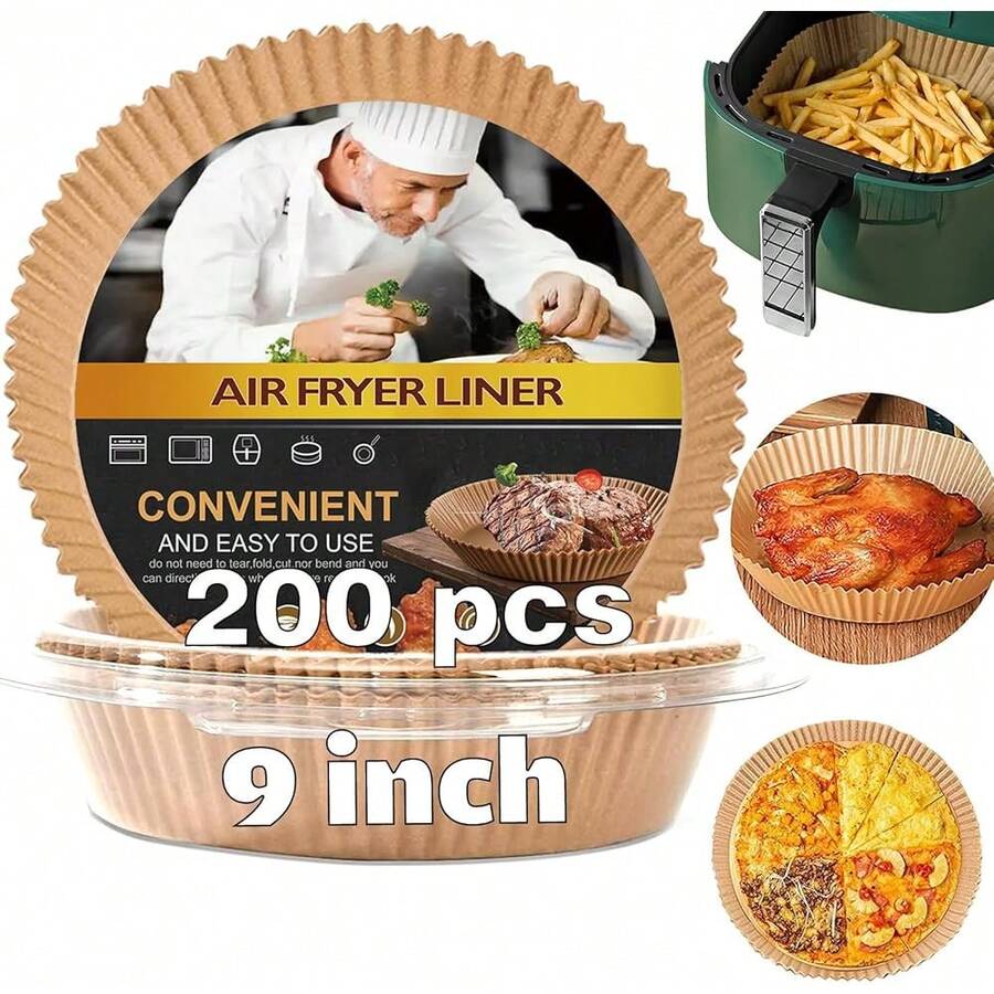 New-2025-  Power XL Gourmia Air Fryer Disposable Paper Liners - 200pcs, 9 Inch Round Parchment Liners For 4/5/6 Qt Air Fryers, Baking Paper For Oven & Microwave - 9輪 - 查看 1