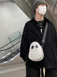 1 件 PU 拉链可爱鬼魂单肩斜挎包，满足存放纸巾、钥匙、化妆品等物品的需求，肩带可调节，适合日常使用，理想的节日礼物