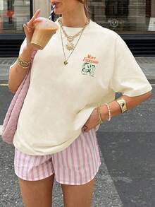 Koszulka Plus Size More Espresso Coffee Club z nadrukiem graficznym, okrągłym dekoltem i krótkim rękawem, damska, letnia, na co dzień