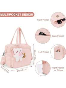 1 Stück einfarbige Baby Windel Tasche Organizer Mutterschaftstasche Tierkarikaturen tragbare Nylon Mama Reisetasche mit Anhänger - Pink - Übersicht 4